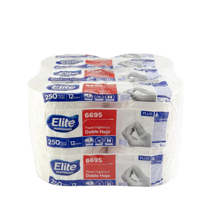 Papel higiénico Elite, paquete de 12 rollos, 250 mts c/u