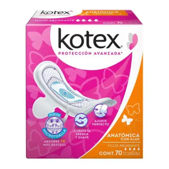 Toallas femeninas Kotex Anatómica con alas, 70 pzas.