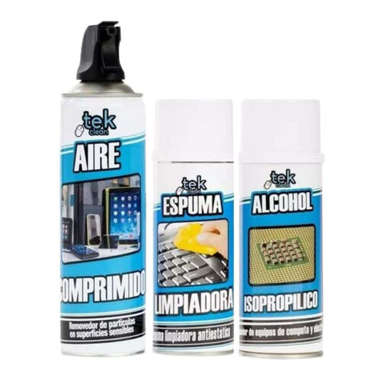 Kit de Limpieza: Aire Comprimido, Espuma Limpiadora y Alcohol Isopropílico